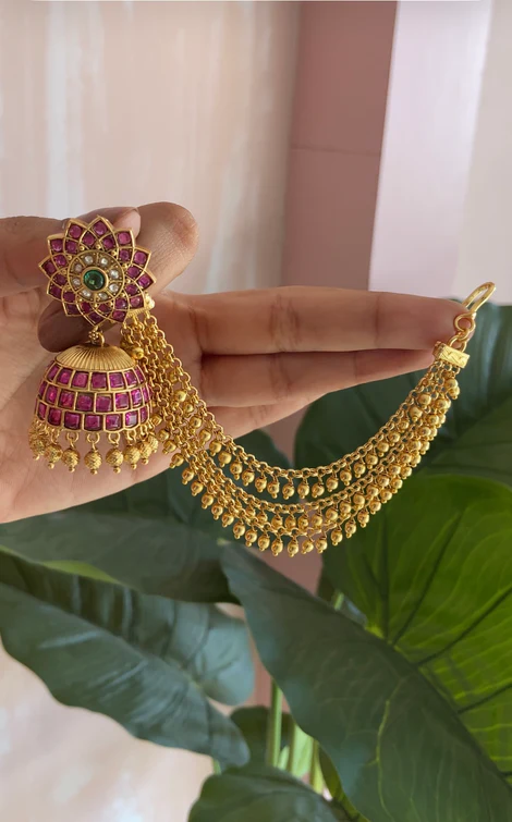 Kemp Floral Jhumkas with Golden Ear Mattals